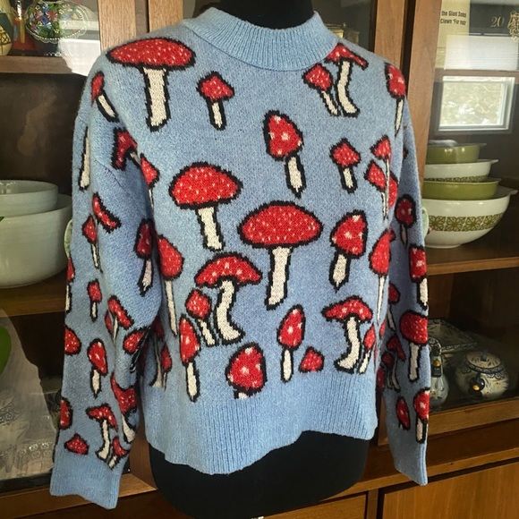 🍁HOST PICK 🍁 Zara Jacquard Knit Mushroom Print Boxy Sweater - Picture 3 of 6